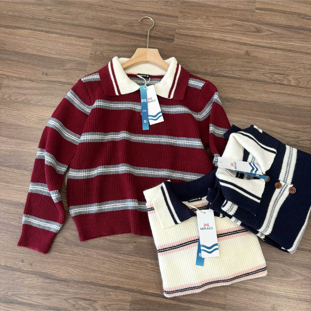Áo Len Tay Dài Mirage Sọc Ngang Cổ Điển, Sang Trọng Local Brand Chất Len Mềm Mịn.