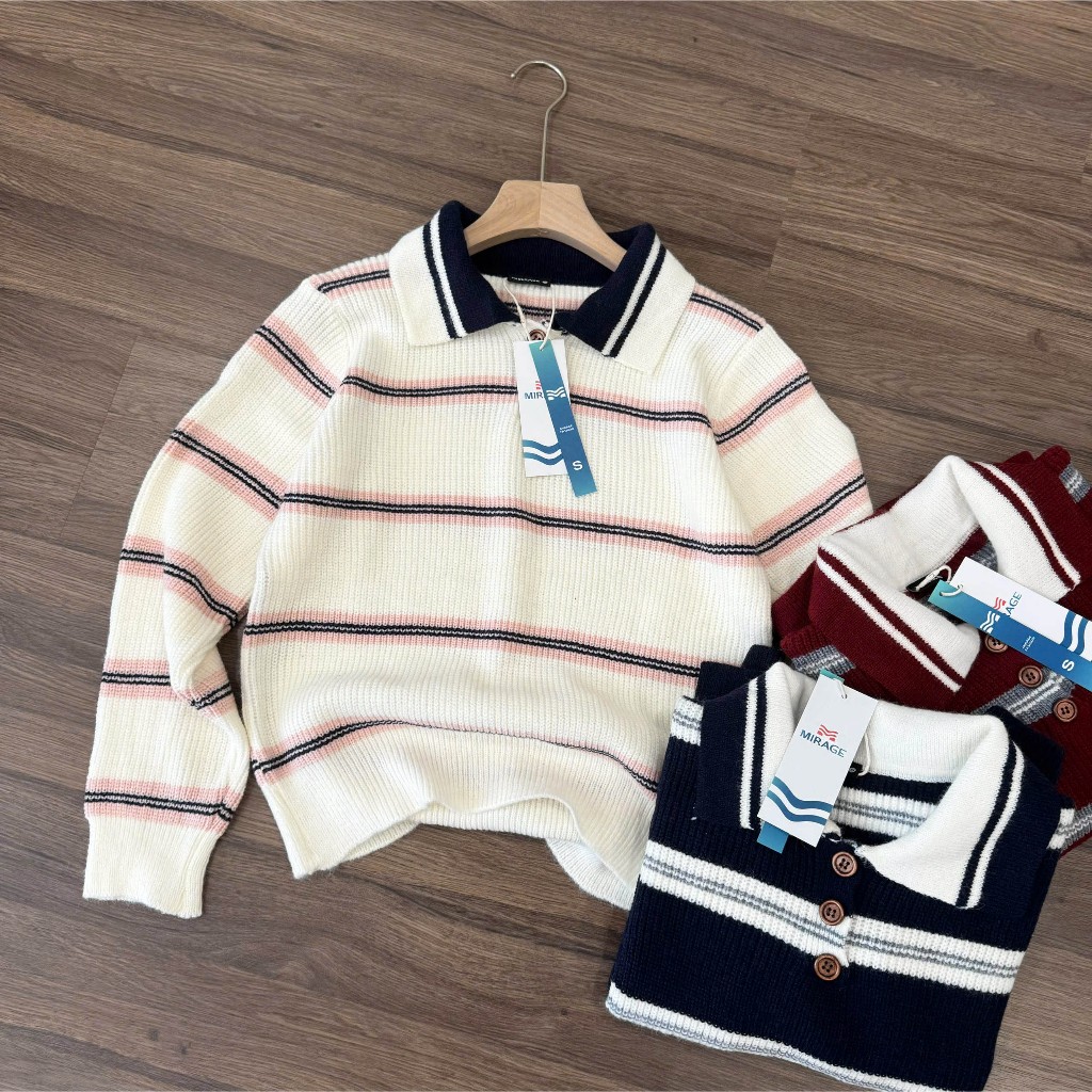 Áo Len Tay Dài Mirage Sọc Ngang Cổ Điển, Sang Trọng Local Brand Chất Len Mềm Mịn.