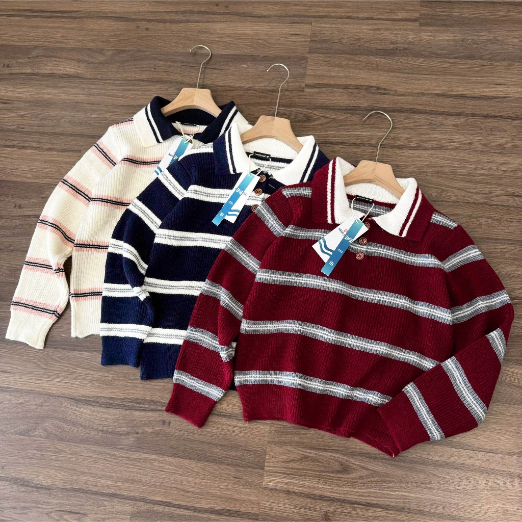 Áo Len Tay Dài Mirage Sọc Ngang Cổ Điển, Sang Trọng Local Brand Chất Len Mềm Mịn.