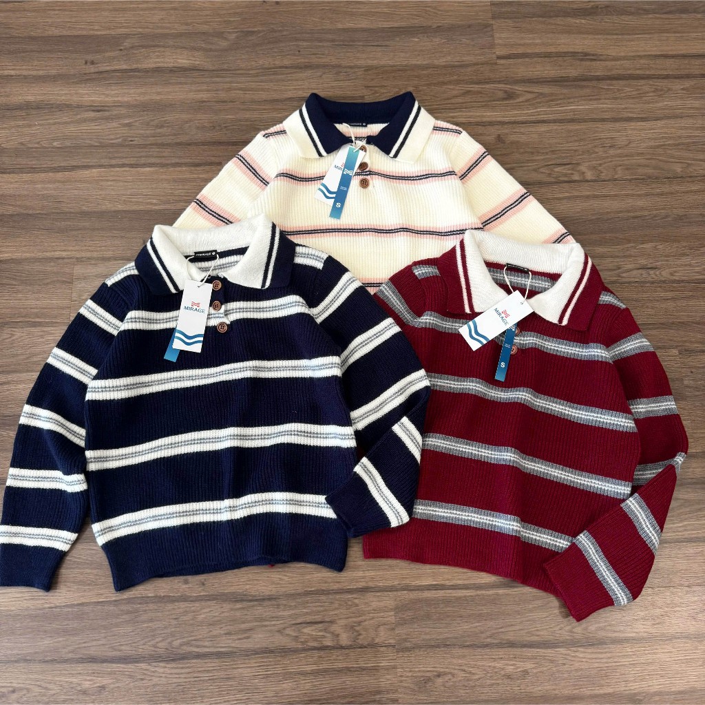 Áo Len Tay Dài Mirage Sọc Ngang Cổ Điển, Sang Trọng Local Brand Chất Len Mềm Mịn.