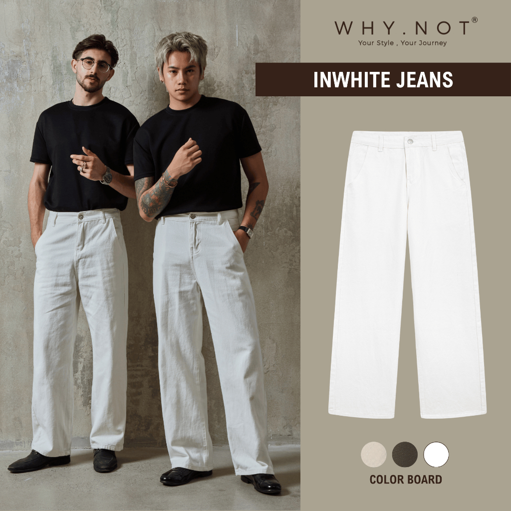 [WHY.NOT] Quần Kaki Jean Nam Ống Suông Màu Trắng Kem InWhite Kaki Jean