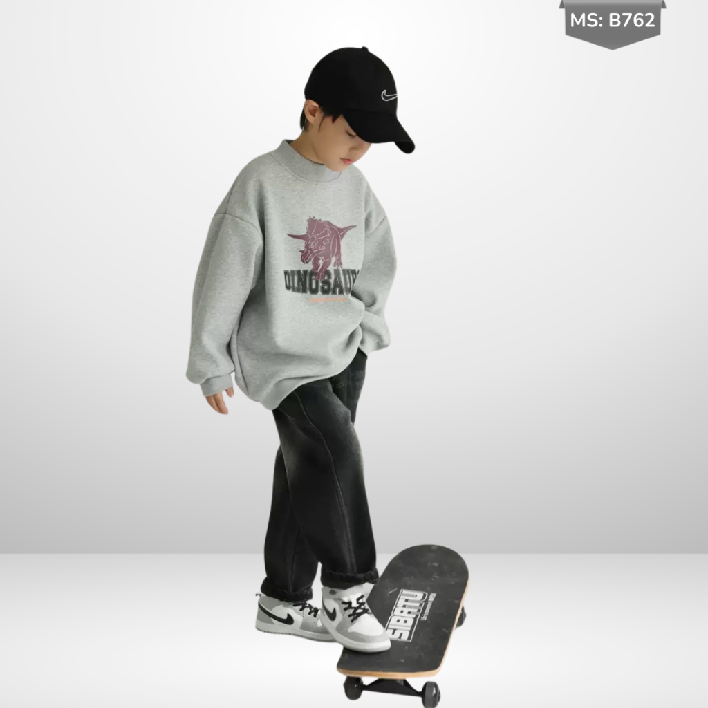 Áo Nỉ Cotton Sweater Thu Đông Cho Bé Trai, Bé Gái, Áo Nỉ Bông Form Rộng B762 | JJ Kids Fashion