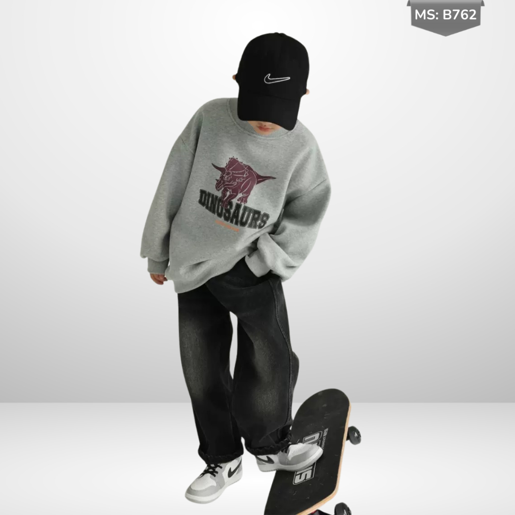 Áo Nỉ Cotton Sweater Thu Đông Cho Bé Trai, Bé Gái, Áo Nỉ Bông Form Rộng B762 | JJ Kids Fashion