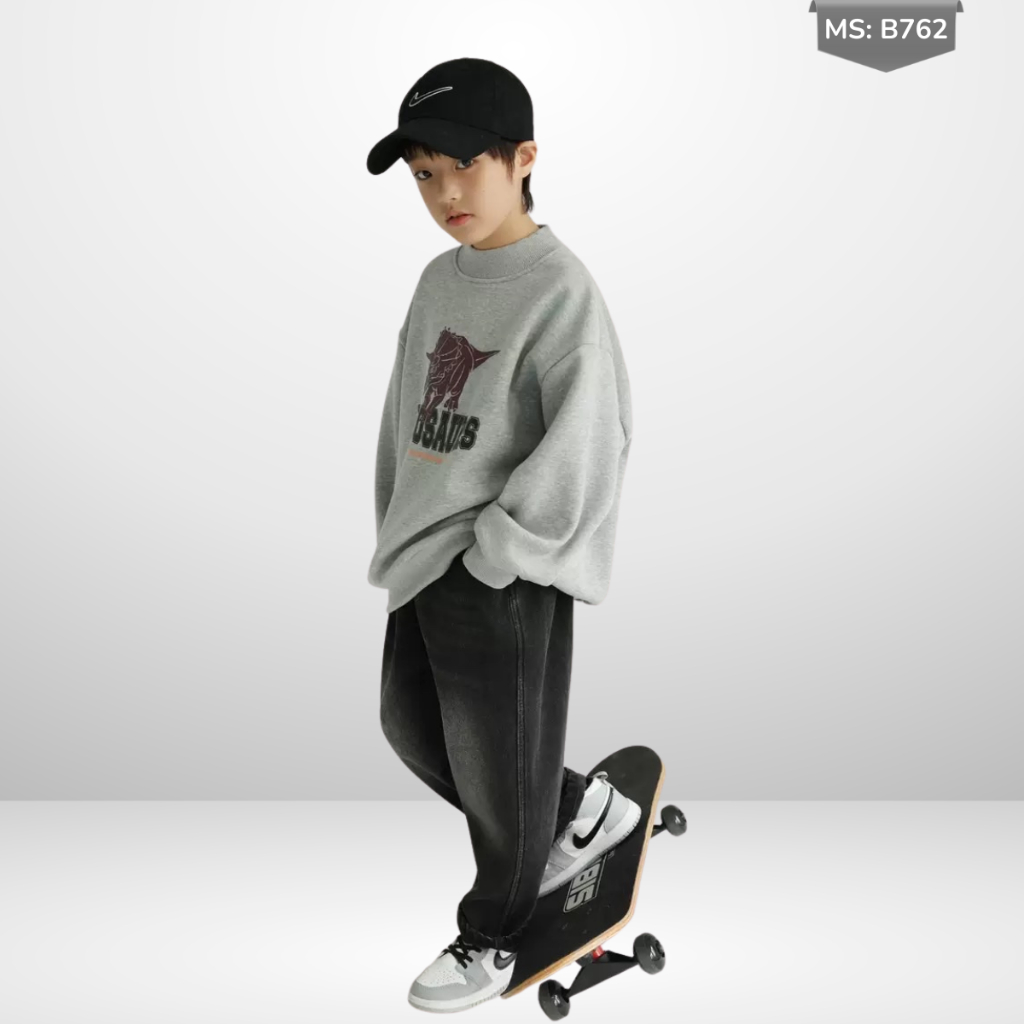 Áo Nỉ Cotton Sweater Thu Đông Cho Bé Trai, Bé Gái, Áo Nỉ Bông Form Rộng B762 | JJ Kids Fashion