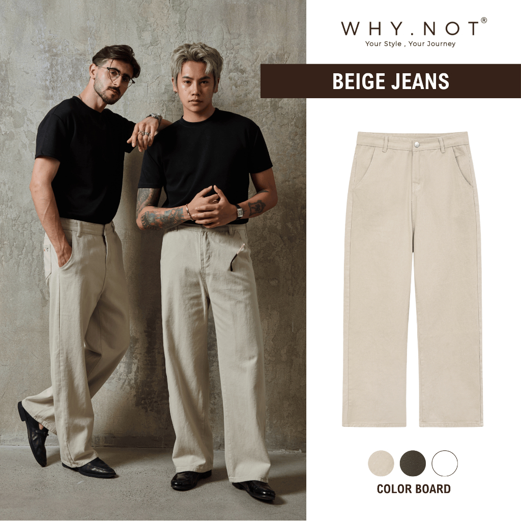 [WHY.NOT] Quần Kaki Jean Nam Ống Suông Màu Be - Beige Kaki Jean