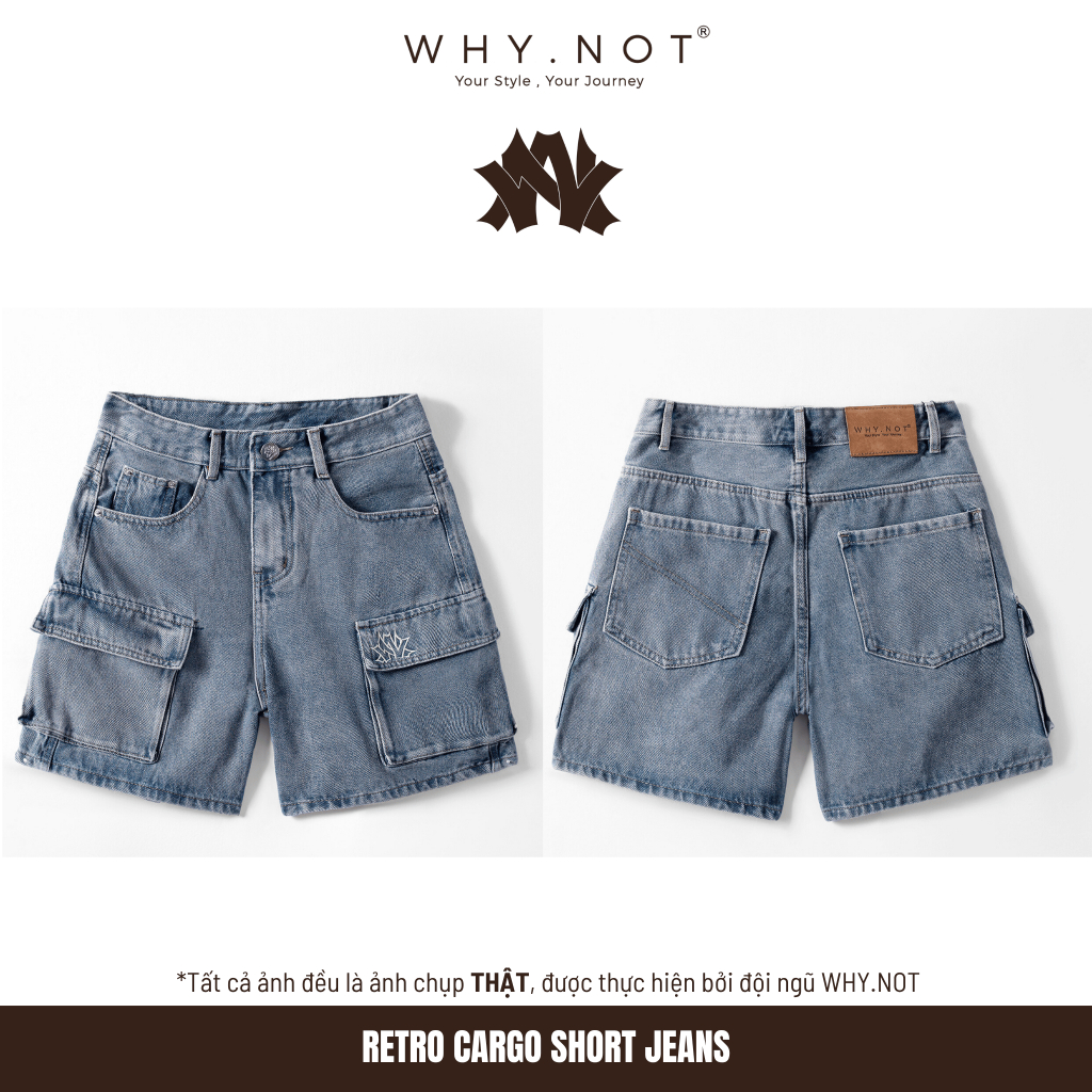 [WHY.NOT] Quần Short Jean Nam Túi Hộp Cá Tính 4 Màu - Cargo Short Jean