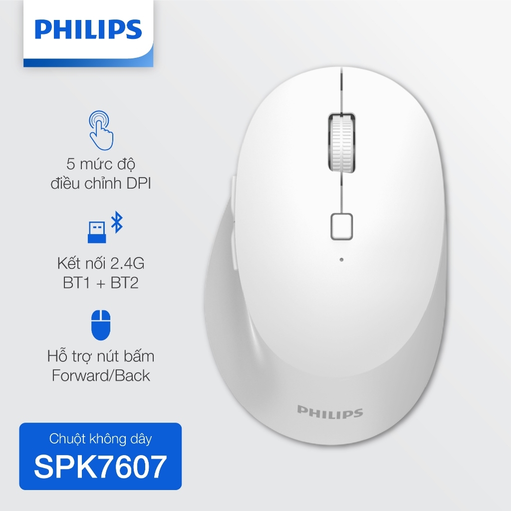 Chuột không dây Philips SPK7607 Chính Hãng – Kết nối 2.4GHz ổn định, pin lâu, dùng cho laptop, PC