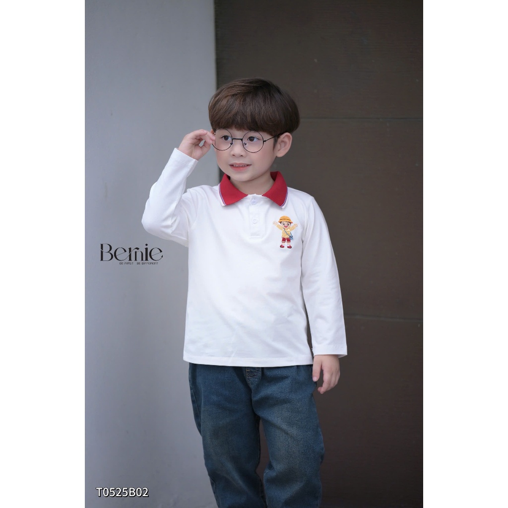 Bộ cotton dài tay áo phông cổ đức phối quần bò đẹp cho bé, bộ cotton dài tay đi học đi chơi