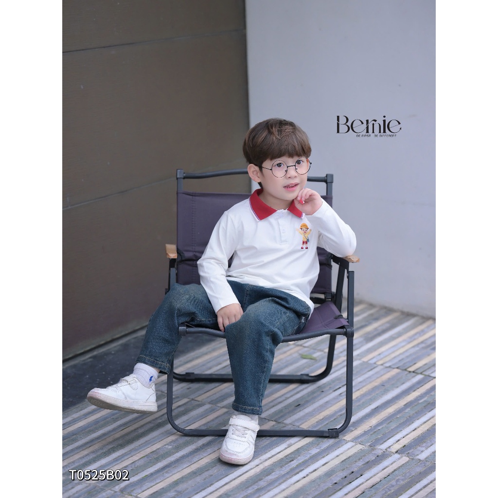 Bộ cotton dài tay áo phông cổ đức phối quần bò đẹp cho bé, bộ cotton dài tay đi học đi chơi