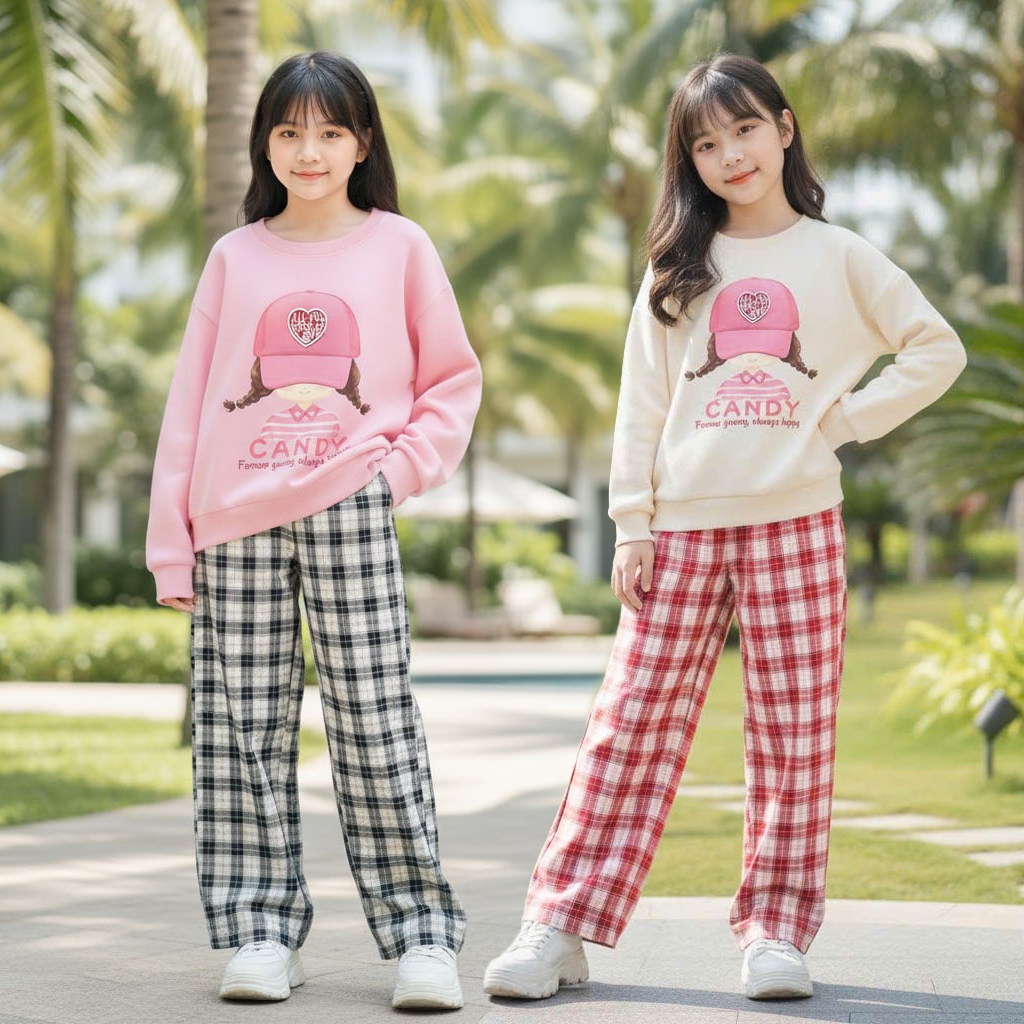 Quần suông kẻ cho bé gái size đại BEESHOP KM0014