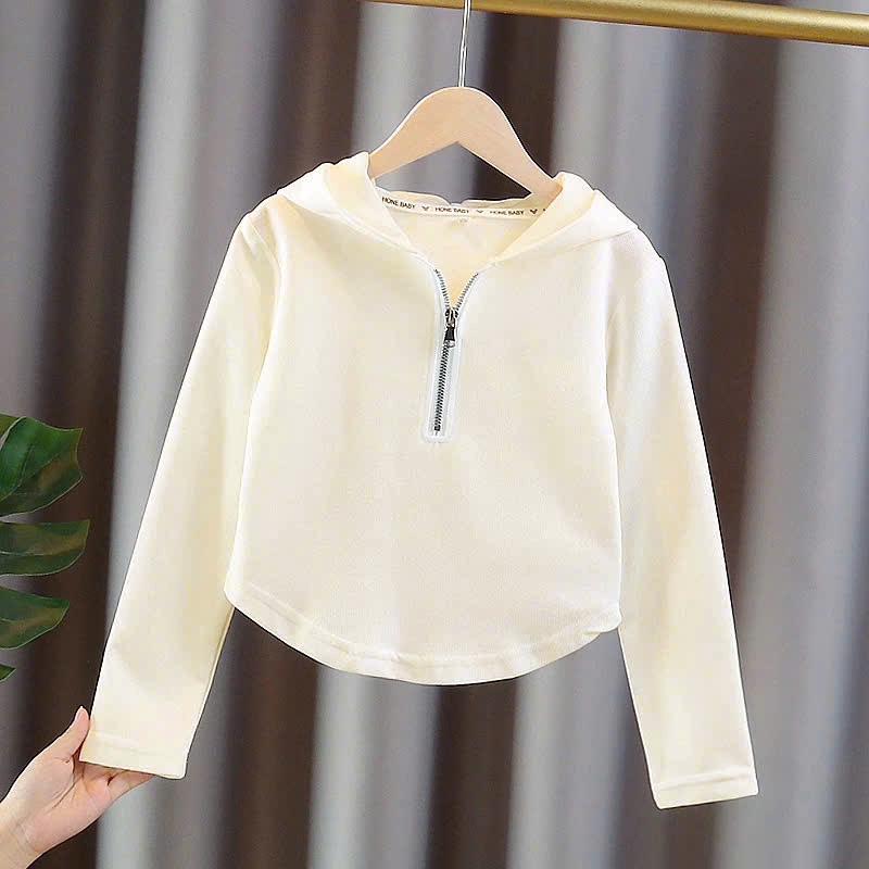 Áo mũ cổ khóa croptop cho bé gái size đại BEESHOP D25081
