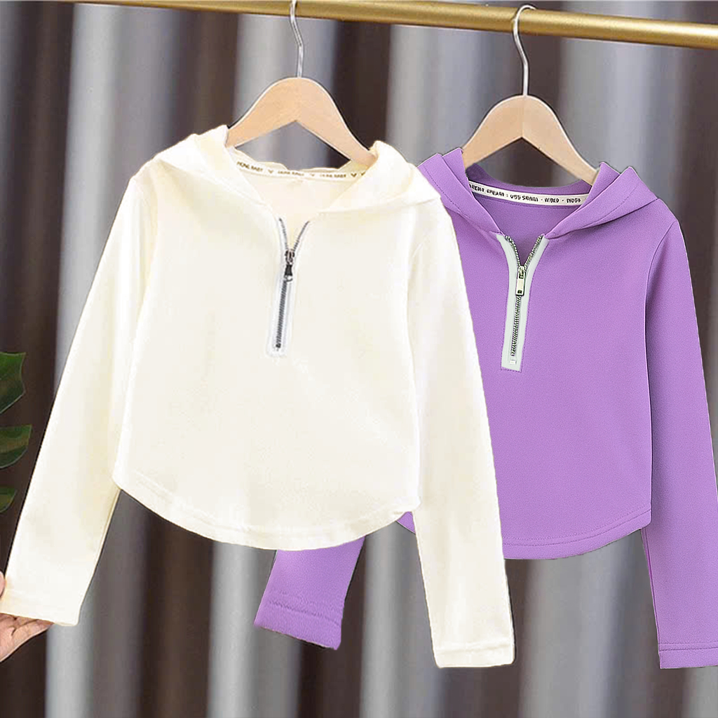 Áo mũ cổ khóa croptop cho bé gái size đại BEESHOP D25081