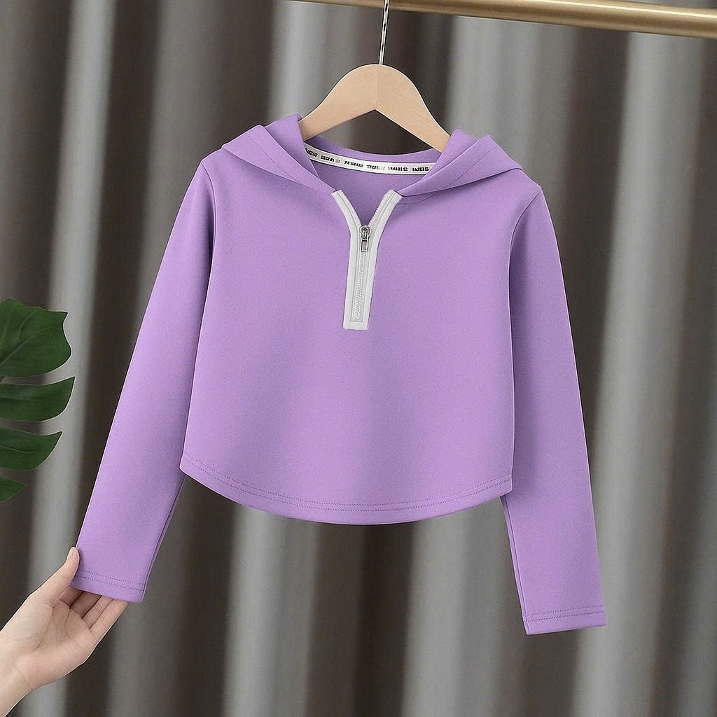 Áo mũ cổ khóa croptop cho bé gái size đại BEESHOP D25081
