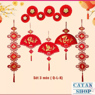 Dây Khánh Quạt Nhung Tết Phúc Lộc Thọ Cao Cấp Màu Đỏ Vàng Trang Trí Tết Nhà Cửa-GD958-QuatTet-PLT