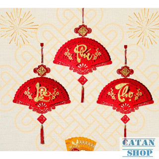 Dây Khánh Quạt Nhung Tết Phúc Lộc Thọ Cao Cấp Màu Đỏ Vàng Trang Trí Tết Nhà Cửa-GD958-QuatTet-PLT