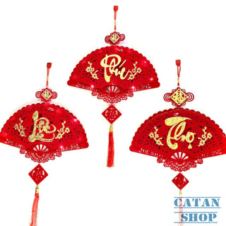 Dây Khánh Quạt Nhung Tết Phúc Lộc Thọ Cao Cấp Màu Đỏ Vàng Trang Trí Tết Nhà Cửa-GD958-QuatTet-PLT