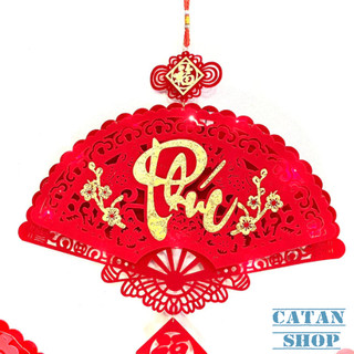 Dây Khánh Quạt Nhung Tết Phúc Lộc Thọ Cao Cấp Màu Đỏ Vàng Trang Trí Tết Nhà Cửa-GD958-QuatTet-PLT