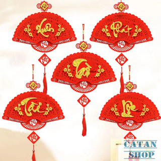 Dây Khánh Quạt Nhung Tết Phúc Lộc Thọ Cao Cấp Màu Đỏ Vàng Trang Trí Tết Nhà Cửa-GD958-QuatTet-PLT