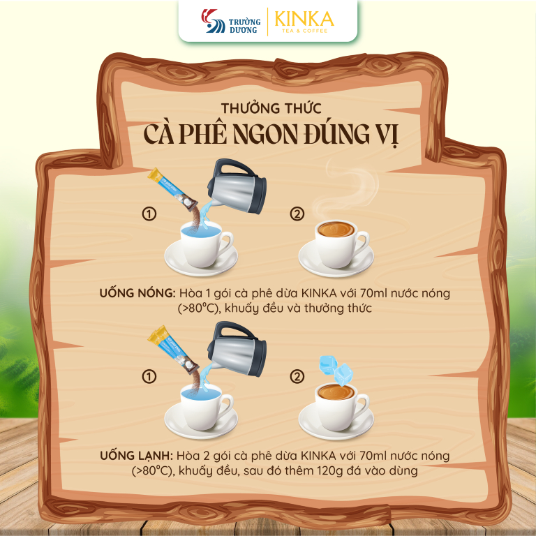 KINKA Cà phê dừa hoà tan, vị dừa, thơm béo - 180g (10 gói x 18g), Cà phê hòa tan