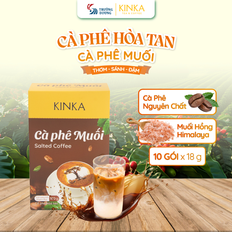 KINKA Cà phê muối thơm ngon, đậm vị - 10 gói x 18 g Cà phê hòa tan, muối hồng Himalaya