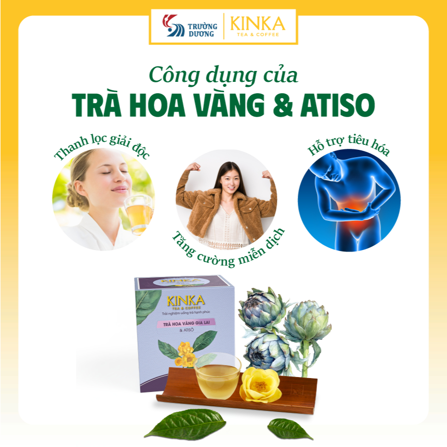 KINKA Trà Hoa Vàng Gia Lai & Atiso - hỗ trợ chức năng gan, chống oxy hoá - Hộp 20 gói x 2g