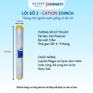 Lõi Lọc Số 2 20 INCH CATION Cấu Tạo Từ Hạt Polymer Loại Bỏ Đá Vôi Giúp Làm Mềm Nước Cứng (chuyên xử lý nước giếng khoan)