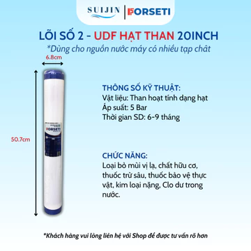 Lõi Lọc Số 2 20 INCH UDF Bên Trong Than Hoạt Tính Dạng Hạt, Bên Ngoài Lớp Bông PP Lọc Đầu Nguồn Cho Nước Sinh Hoạt