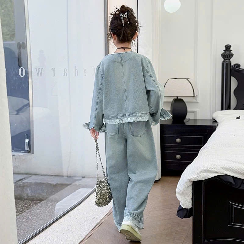 Set khoác jean phối ren cho bé gái size đại BEESHOP D25087