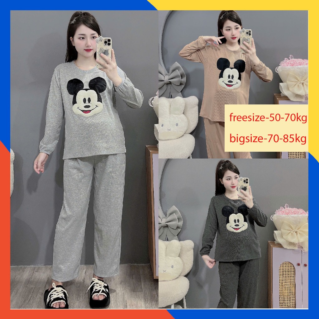Bộ bầu - Bộ sau sinh - mặc nhà ( Gân MicKey Xù ) chất liệu Gân Tăm Lụa - mềm - mịn