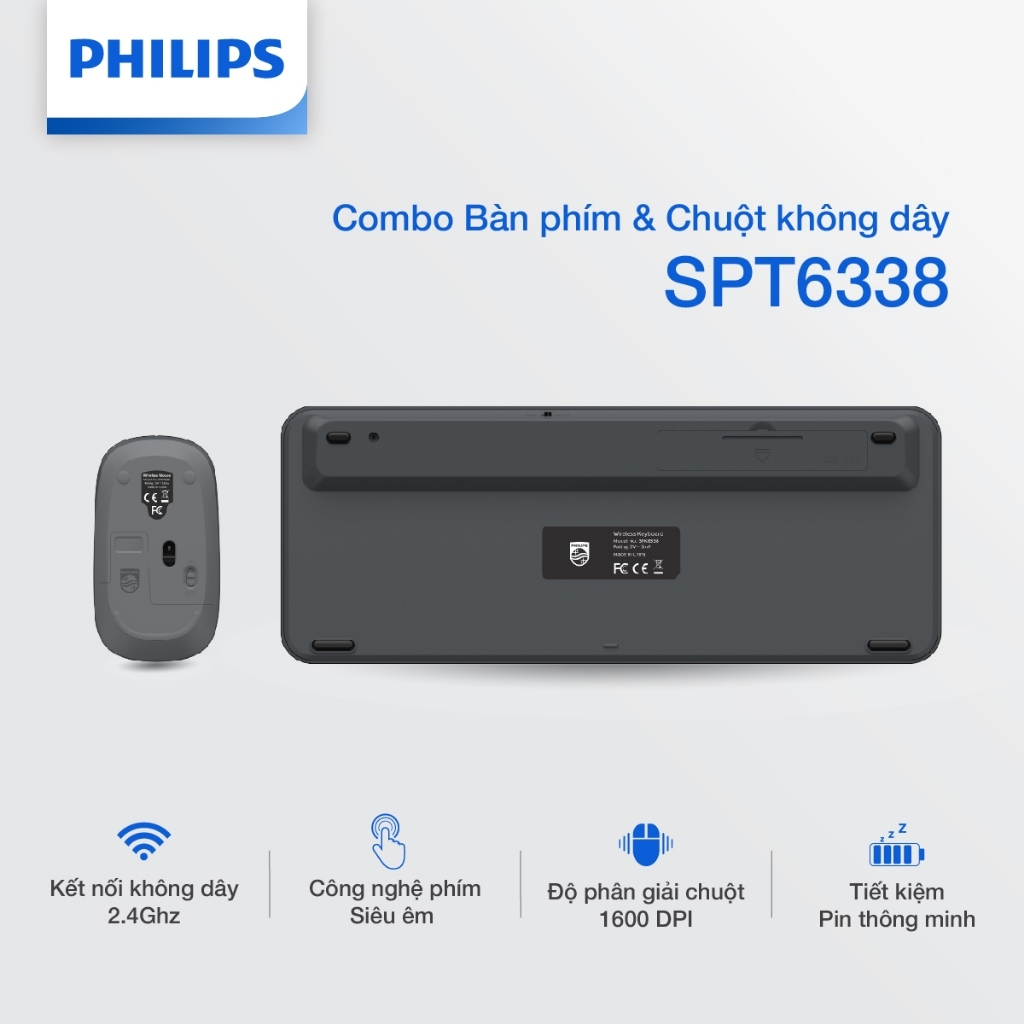 Combo bàn phím và chuột không dây Philips SPT6338 Chính Hãng – Thiết kế gọn nhẹ, pin lâu
