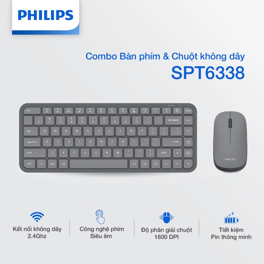 Combo bàn phím và chuột không dây Philips SPT6338 Chính Hãng – Thiết kế gọn nhẹ, pin lâu
