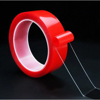 Băng Keo 2 Mặt Trong Suốt Chất Liệu Acrylic Siêu Bám Dính Vỏ Màu Đỏ Dài 3m 5m 10m 88532