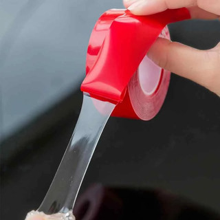 Băng Keo 2 Mặt Trong Suốt Chất Liệu Acrylic Siêu Bám Dính Vỏ Màu Đỏ Dài 3m 5m 10m 88532