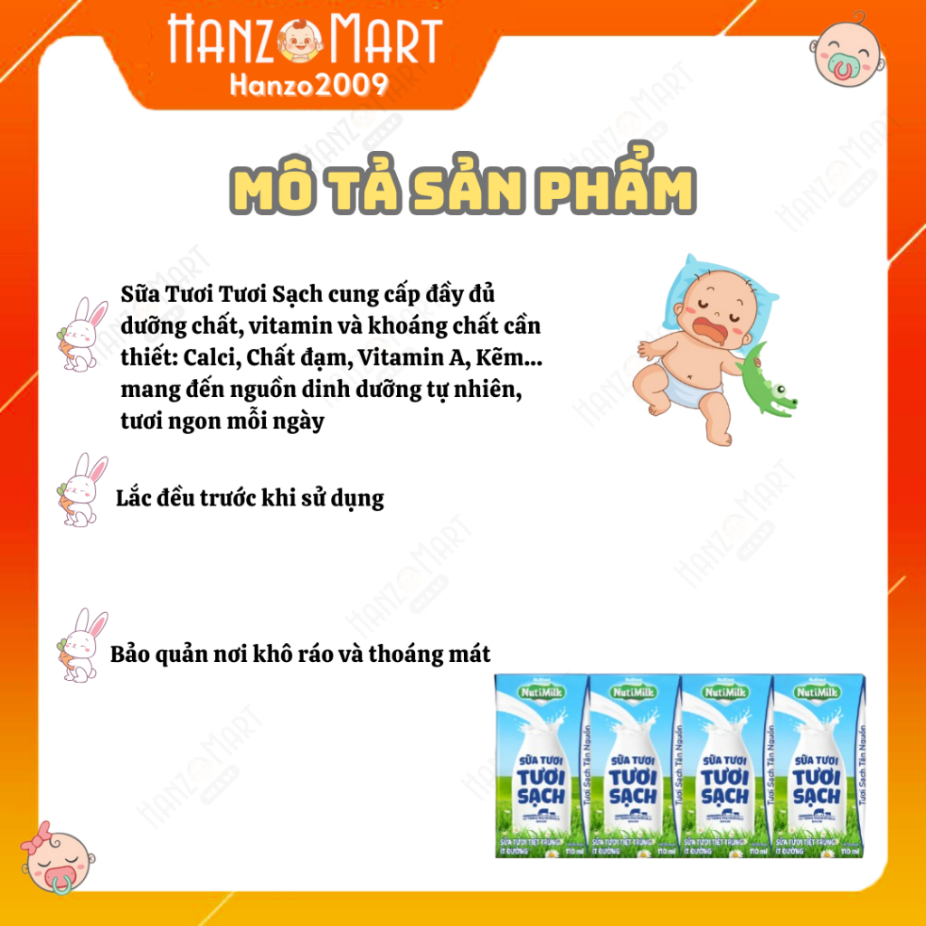 Sữa tươi sạch tiệt trùng Nutimilk, ít đường, 110ml (lốc 4 hộp)