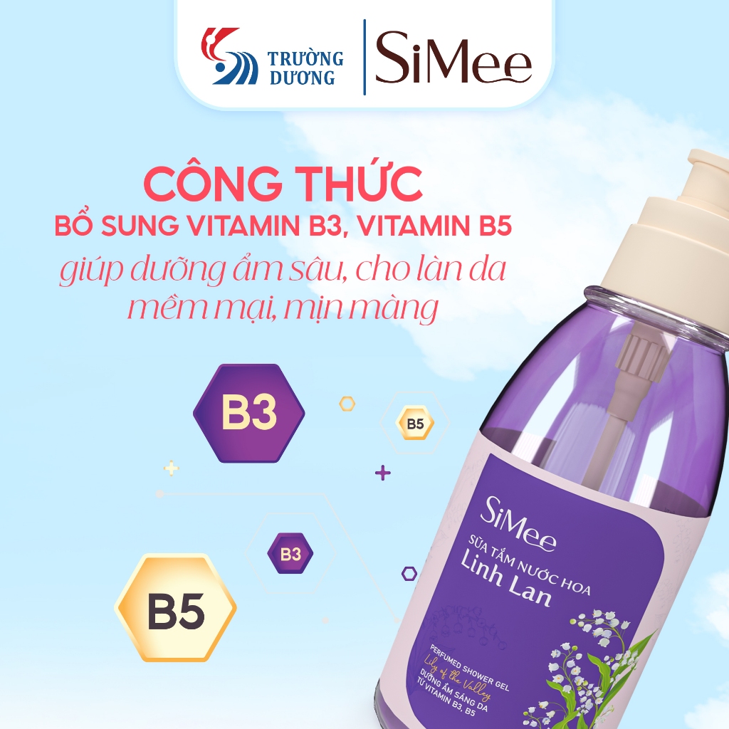 Sữa tắm SiMee hương nước hoa linh lan - Dung tích 480ml - Chai sữa tắm giúp dưỡng ẩm làm trắng da