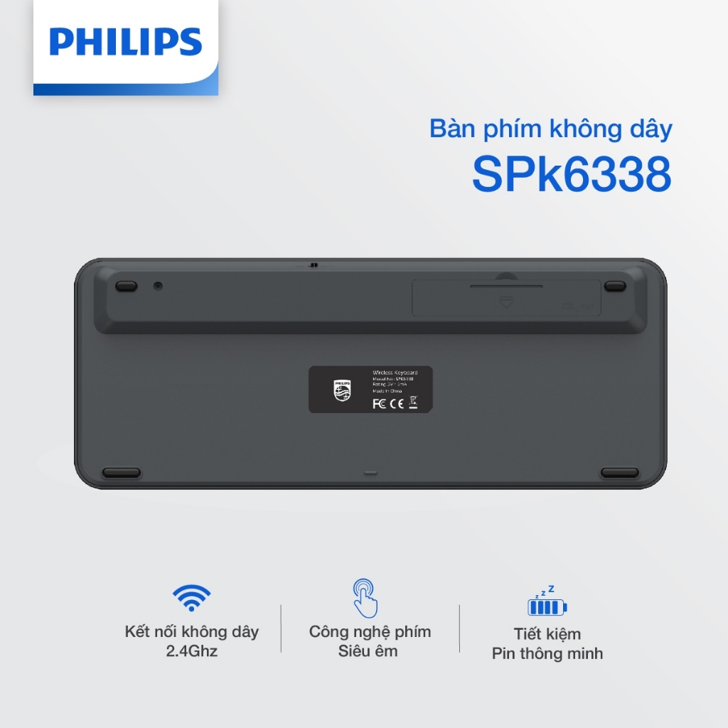 Bàn phím không dây Philips SPK6338 Chính Hãng – Thiết kế mỏng nhẹ, phím êm, kết nối 2.4GHz