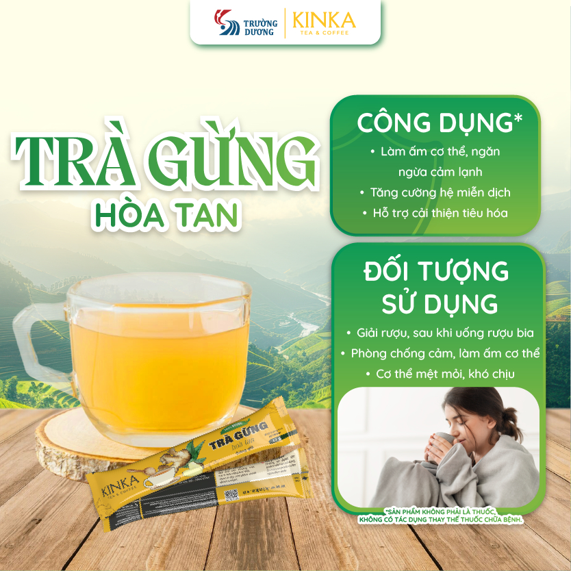 KINKA Trà Gừng Hoà Tan, Hỗ Trợ Giảm Chóng Mặt, Buồn Nôn, Làm Ấm Cơ Thể - 100g, 200g