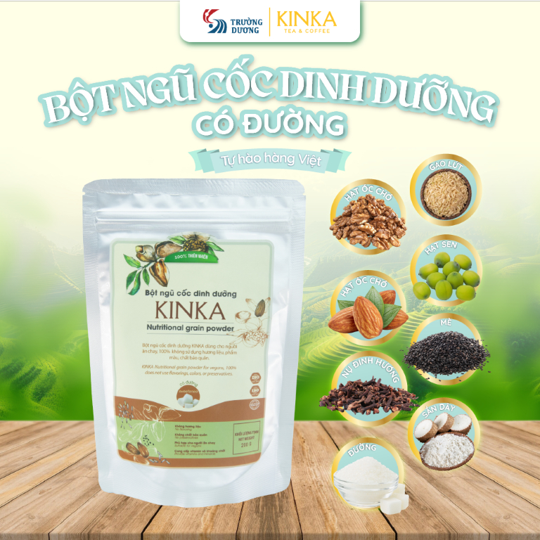 KINKA Bột ngũ cốc dinh dưỡng CÓ ĐƯỜNG (200g) - phù hợp ăn chay, bữa ăn nhẹ