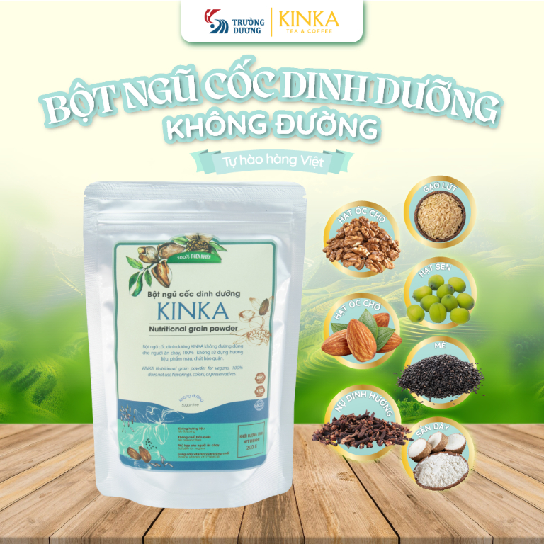 KINKA Bột ngũ cốc dinh dưỡng KHÔNG ĐƯỜNG (200g) - ăn chay, ăn kiêng, bữa sáng tiện lợi