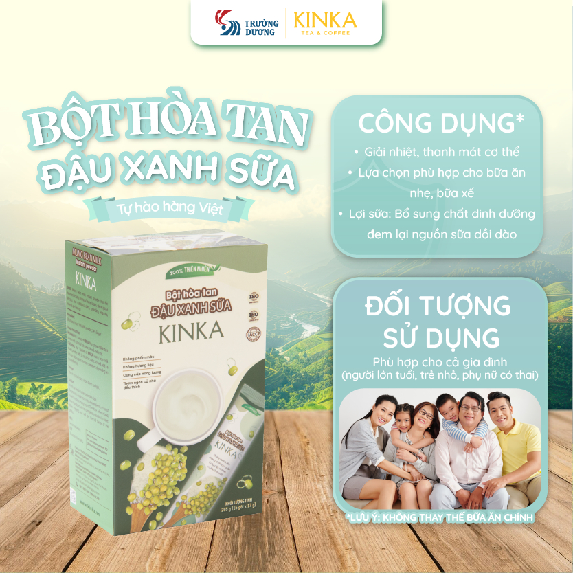 KINKA Bột Đậu Xanh sữa hoà tan - Hộp 255g (15 gói x 17g) - thơm béo, phù hợp ăn chay