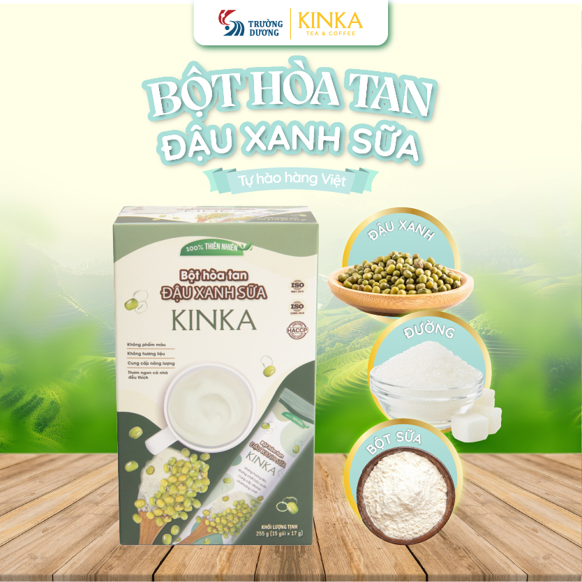 KINKA Bột Đậu Xanh sữa hoà tan - Hộp 255g (15 gói x 17g) - thơm béo, phù hợp ăn chay