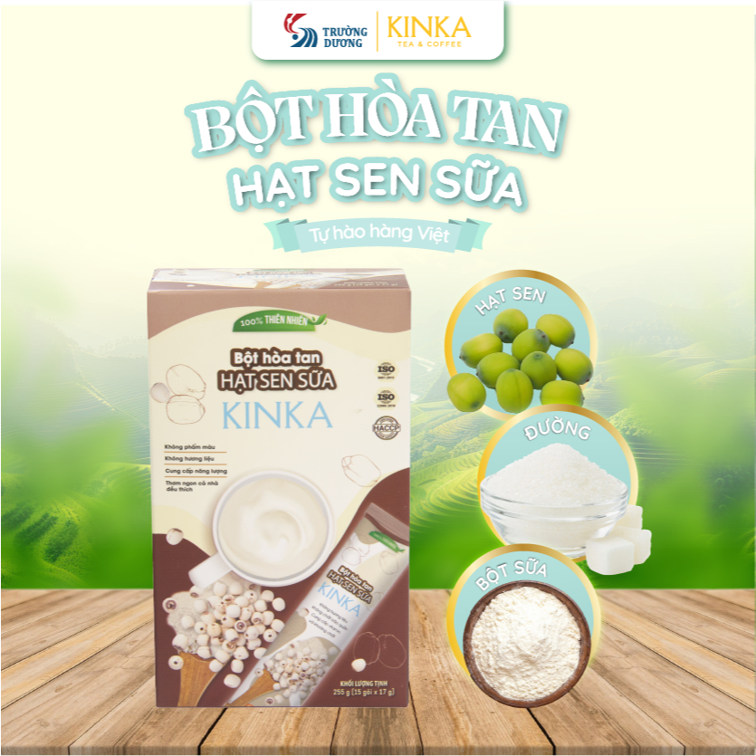 KINKA Bột Hạt Sen sữa hoà tan, Hộp 255g (15 gói x 17g) - thơm béo, phù hợp ăn chay
