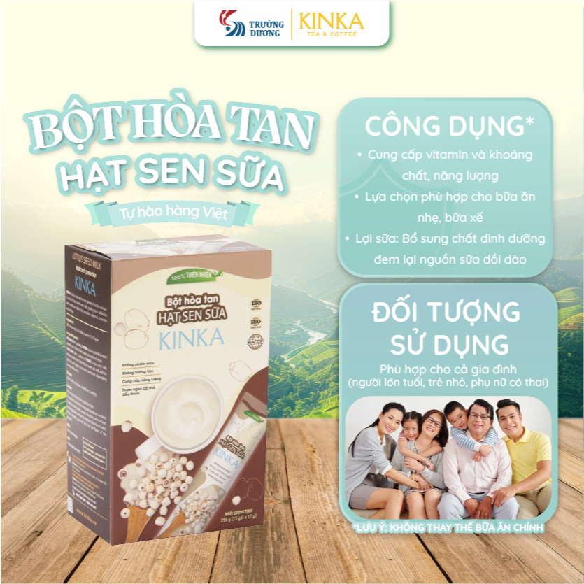 KINKA Bột Hạt Sen sữa hoà tan, Hộp 255g (15 gói x 17g) - thơm béo, phù hợp ăn chay