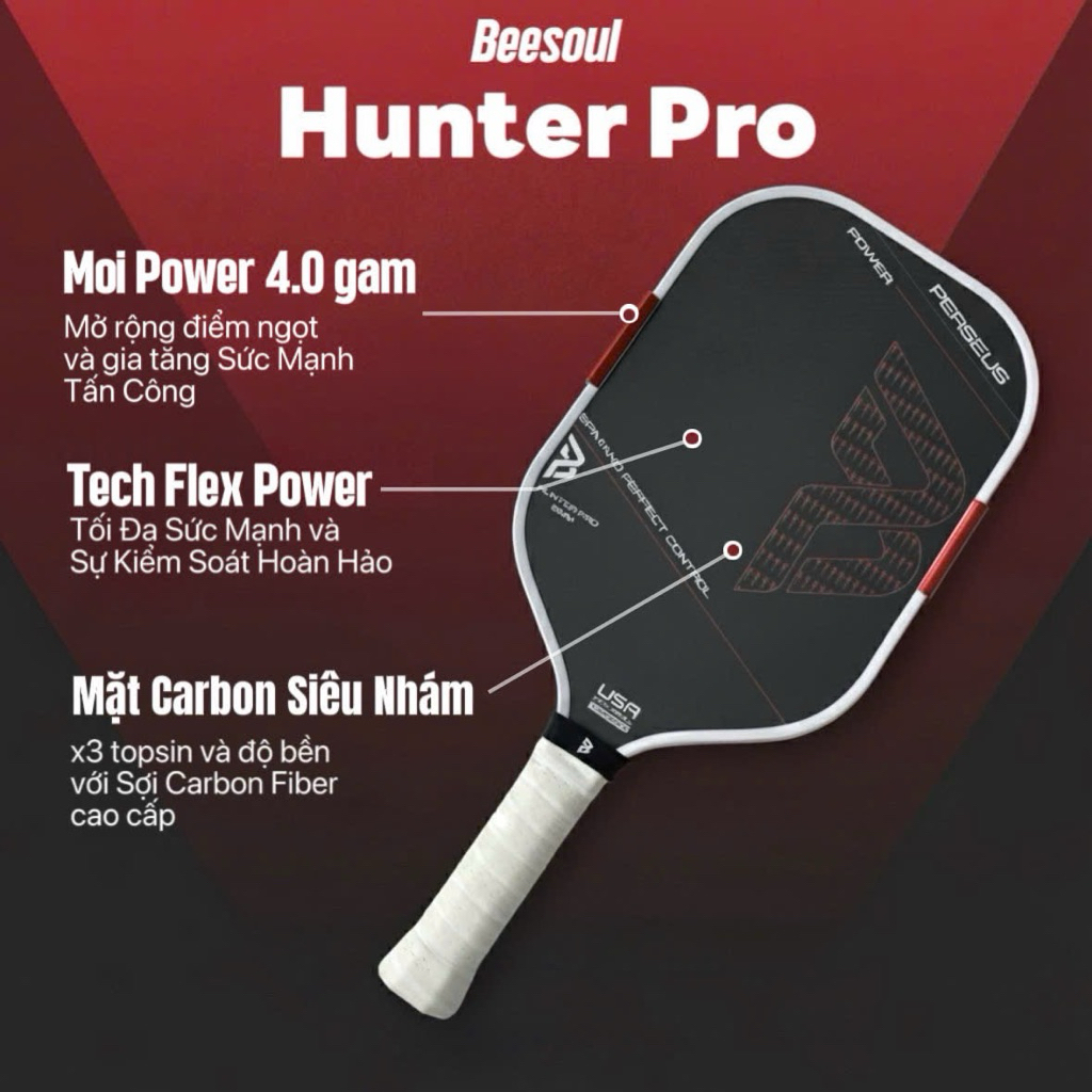 Beesoul Hunter Pro 16mm Power 4.0 – Vợt Pickleball Siêu Công, Chuẩn Kiểm Soát, Có Quà Tặng Kèm