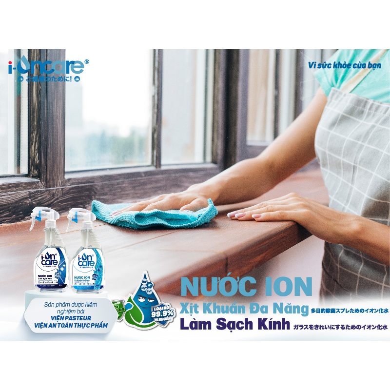 Nước ION lau kính làm sạch kính  I-ONCARE 500ml