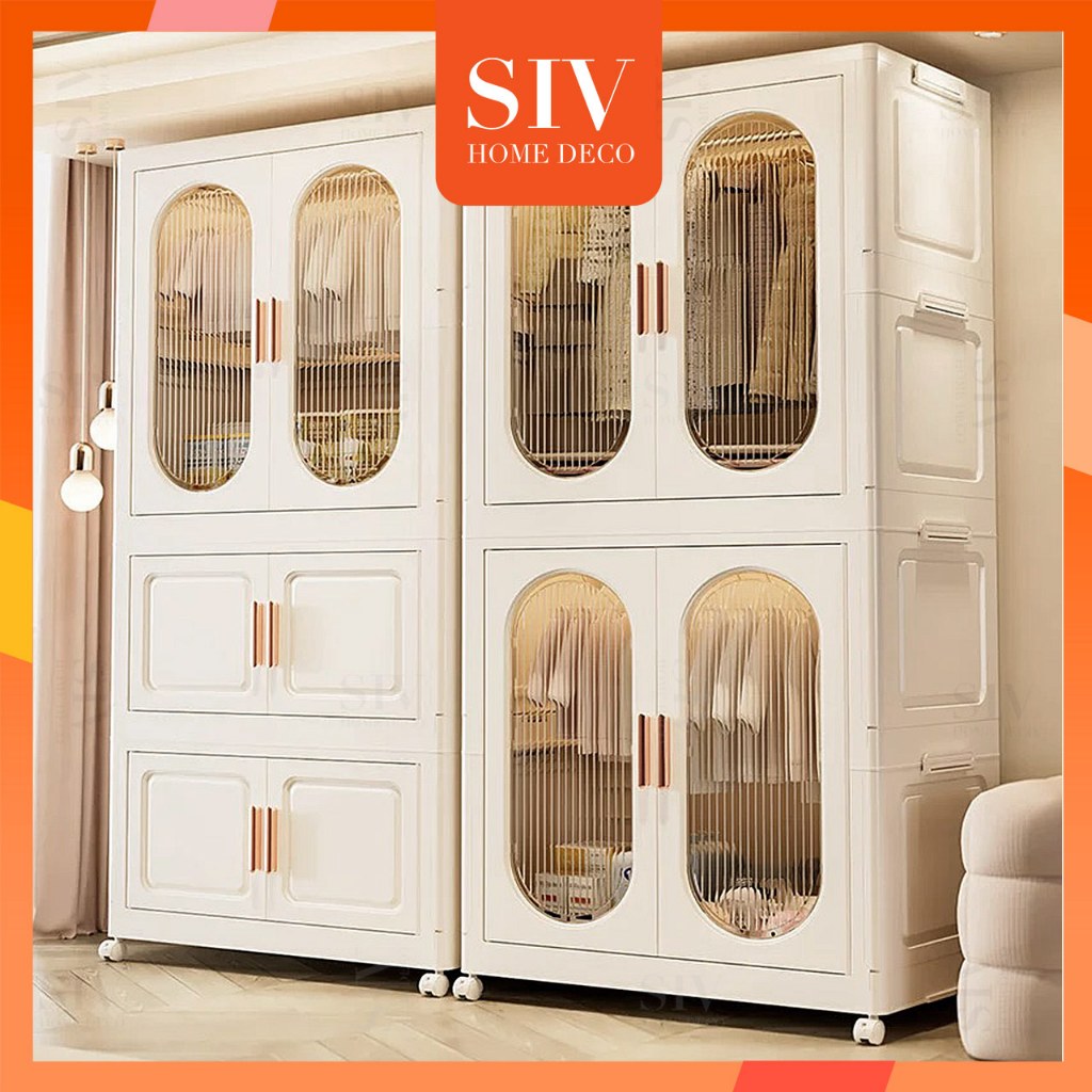【Tối đa 90cm】 SIV Tủ Quần Áo Gấp Gọn Có Ngăn Treo Trẻ Em, Đựng Đồ Đa Năng Thông Minh, Tháo Lắp Dễ Dàng, Nhựa PP