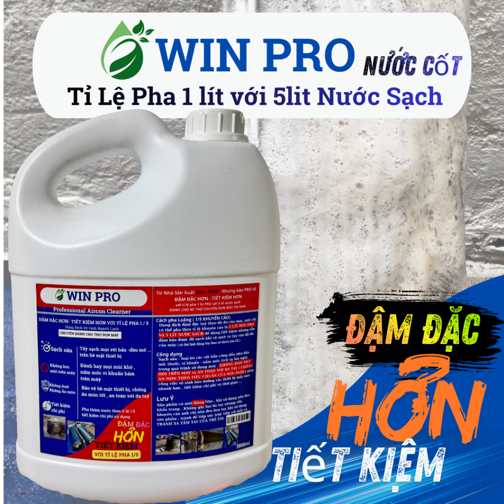 ( Hàng Đậm Đặc ) Nước Tẩy Dàn Lạnh WinPro KHÔNG CHẠM 3L8 với tỉ lệ pha 1/5 tẩy rửa phục hồi máy lạnh