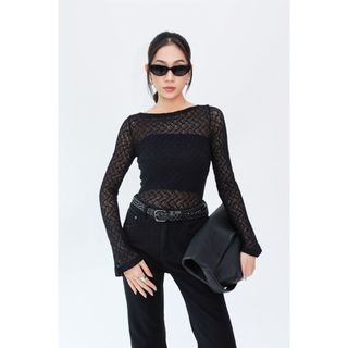 Áo Thun Lưới JP Fashion Dài Tay, Form Ôm Body Dáng Tay Loe, Chất Vải Lưới Co Dãn Thoáng Mát 10212066
