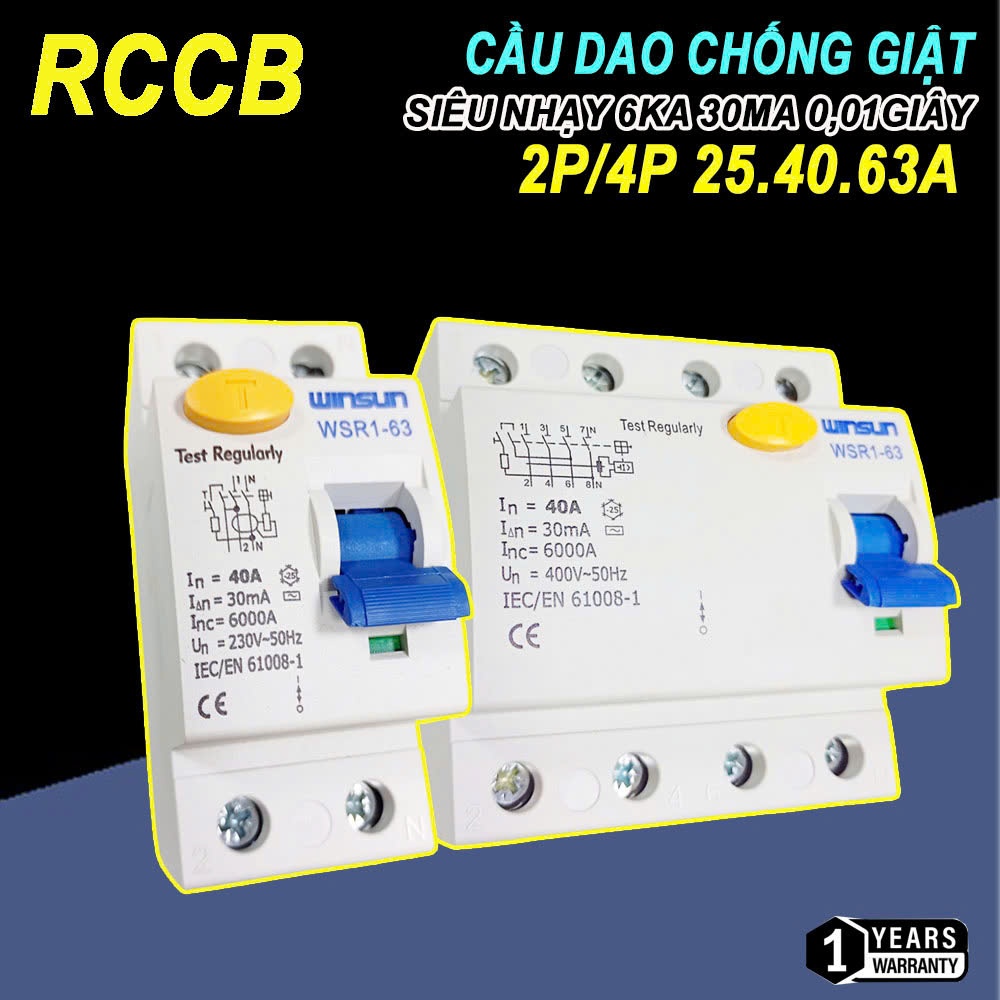 Cầu Dao Chống Giật RCCB đa năng 2P 4P - siêu nhạy 6kA 30mA 0,01giây ...