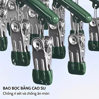 [10 Kẹp] Móc Treo Quần Áo Chống Trượt Chống Gió, Móc Phơi Đồ Lót Tất Vớ Có Khóa Chống Rơi Bằng Thép Không Gỉ 88533